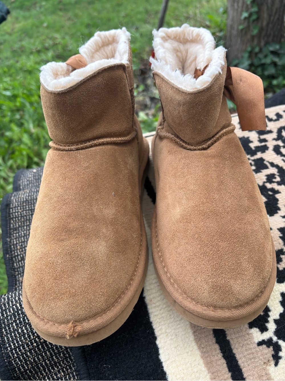 BearPaw Kids Suede-Look Pull-On Boots in Tan with Faux Shearling